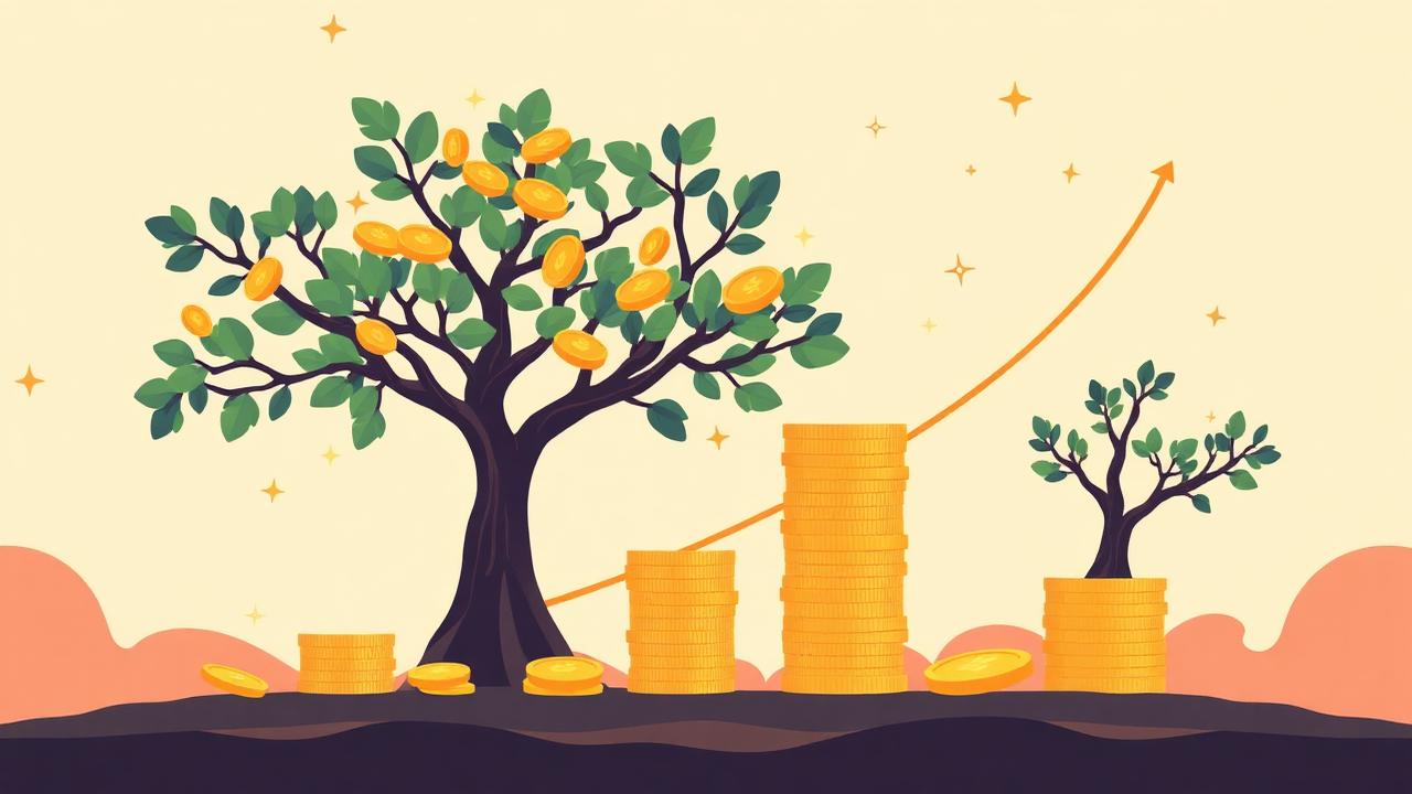 Albero di monete che cresce con curva esponenziale: interesse composto